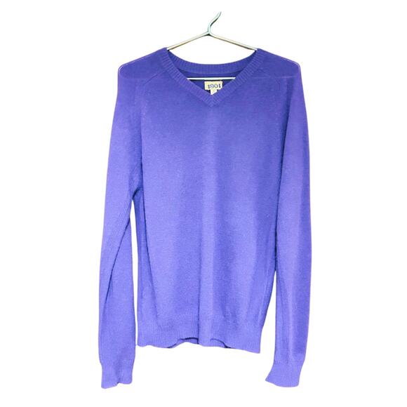 1901 Men’s Purple 100% Cashmere V-Neck Sweater Size M - Picture 1 of 5